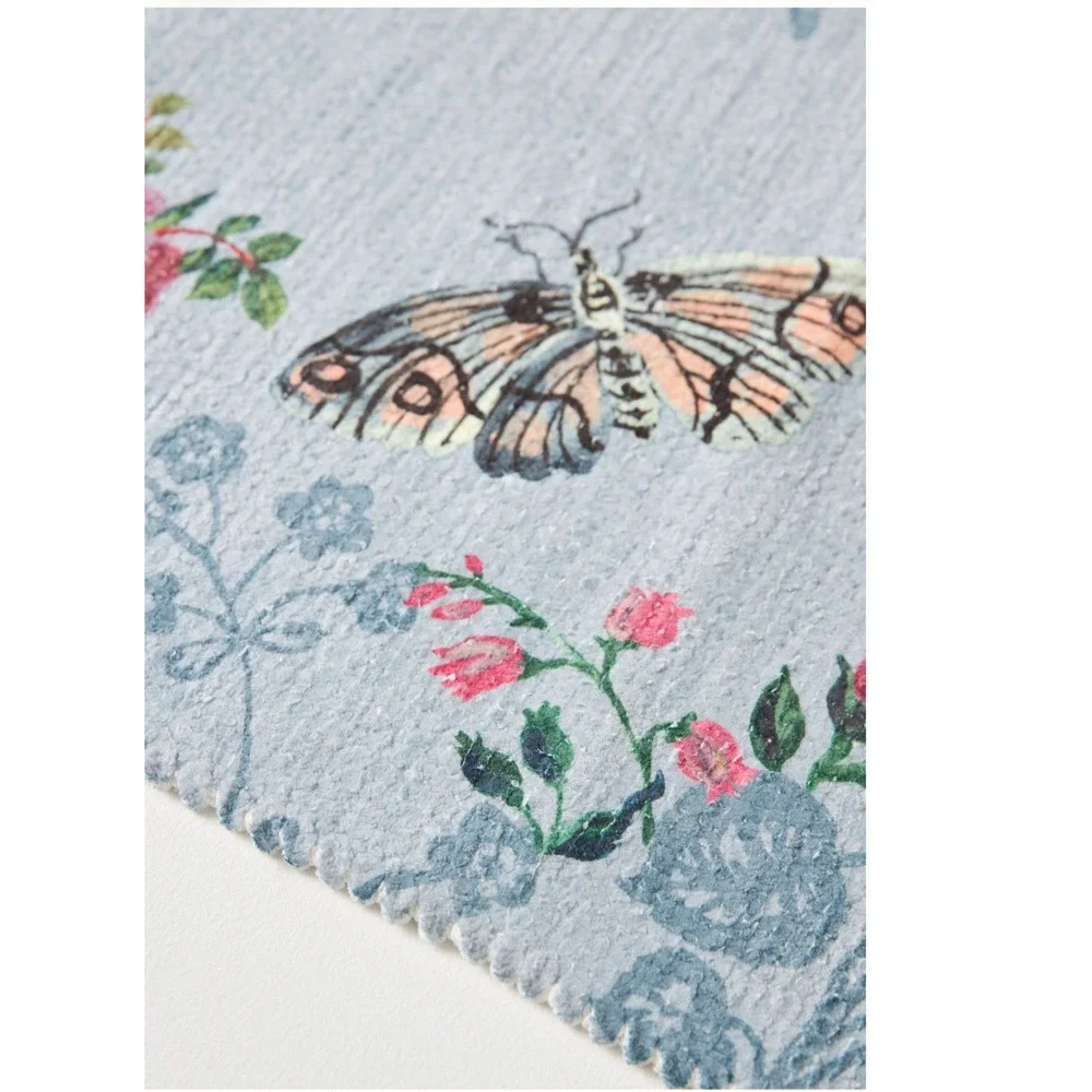 Anthropologie Nathalie Lete Bath Mat Marais Butterfly Blue Floral Bathroom Rug